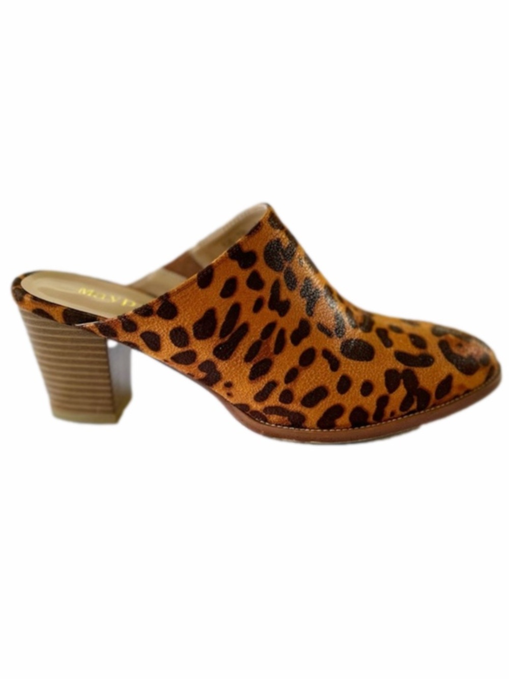 Leopard Heeled Mules Clogs Maypie Size 10 Western Style EUC Slip Ons